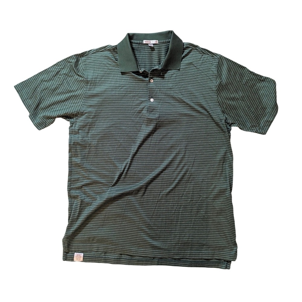 Peter Millar Polo Shirt Mens XL Green Striped Cotton Short‎ Sleeve Preppy Luxury